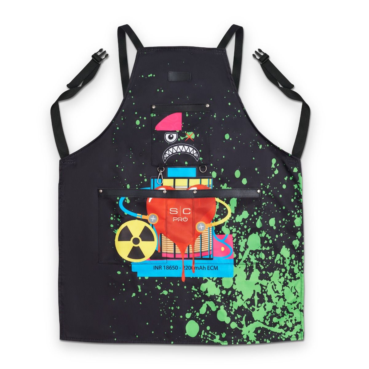 Water-Repellent Barber/Salon Apron with Adjustable Straps in Radioactive Black - Image 3