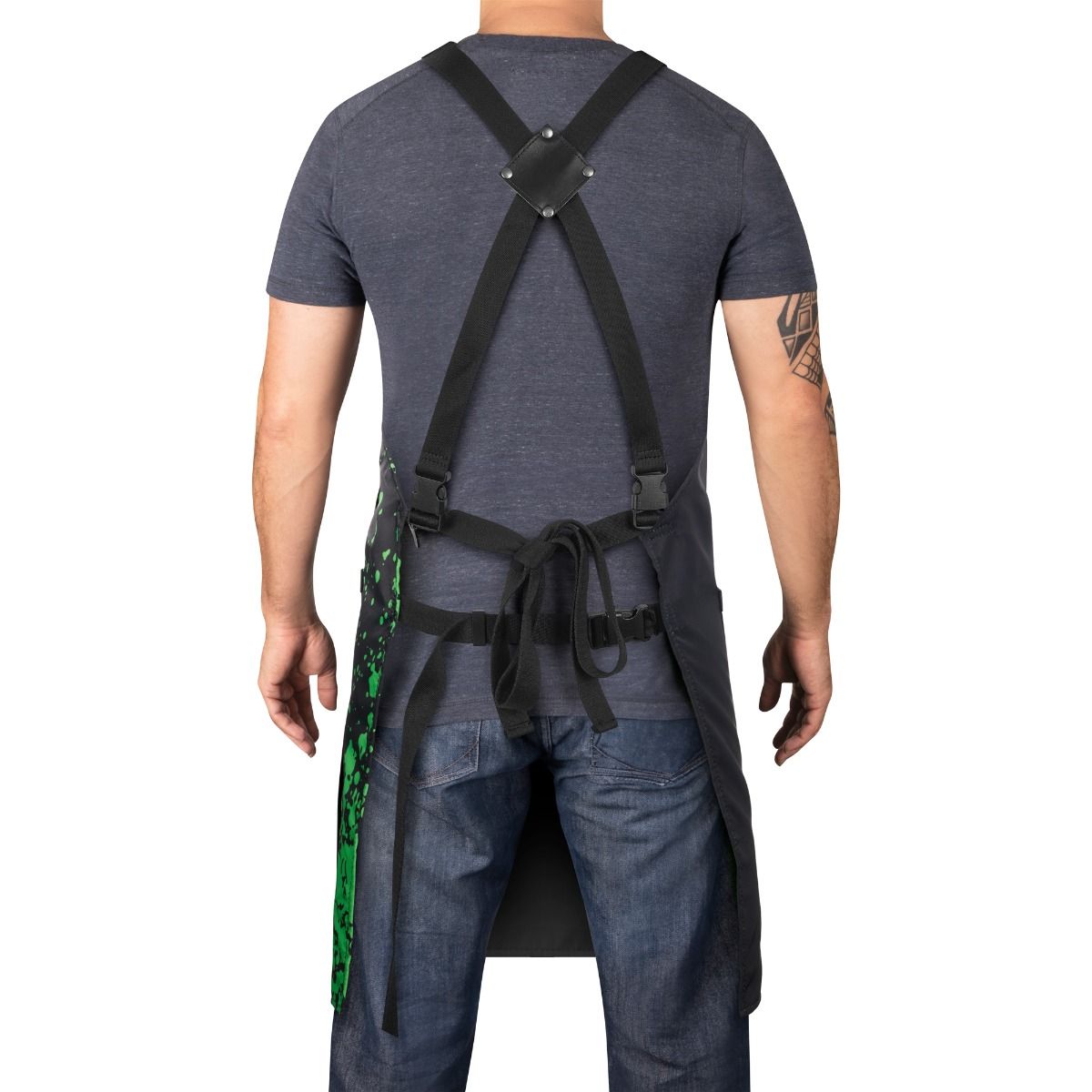 Water-Repellent Barber/Salon Apron with Adjustable Straps in Radioactive Black - Image 2