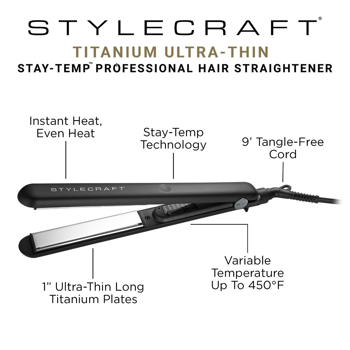 Stay-Temp Professional Flat Iron with 1" Titanium Plates - Image 7