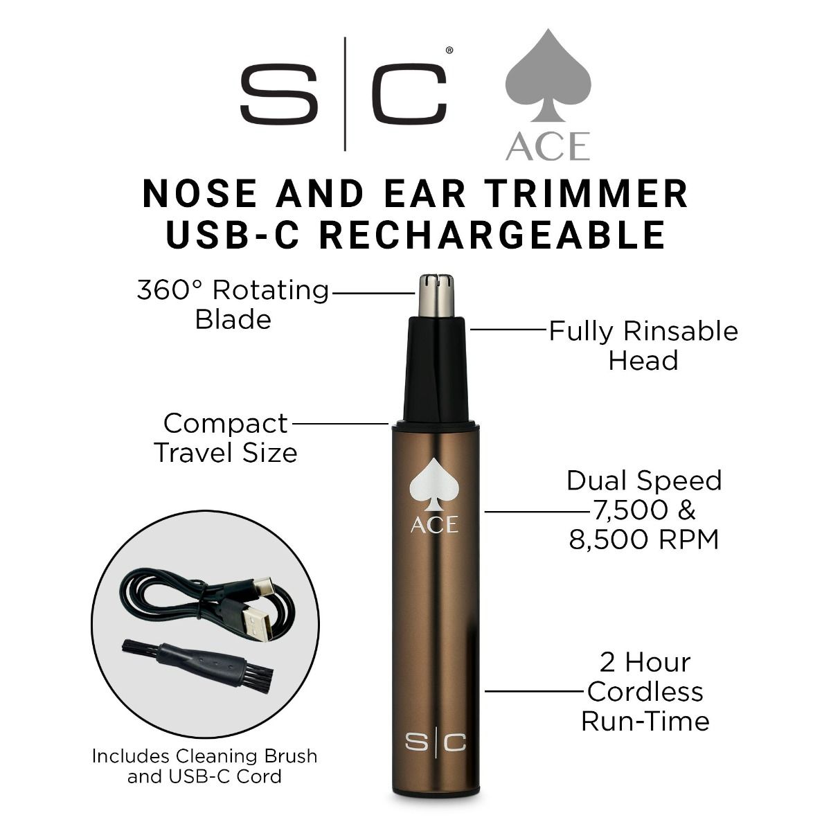 Ace Electric Ear and Nose Hair Trimmer with Dual-Speed Motor - Image 4