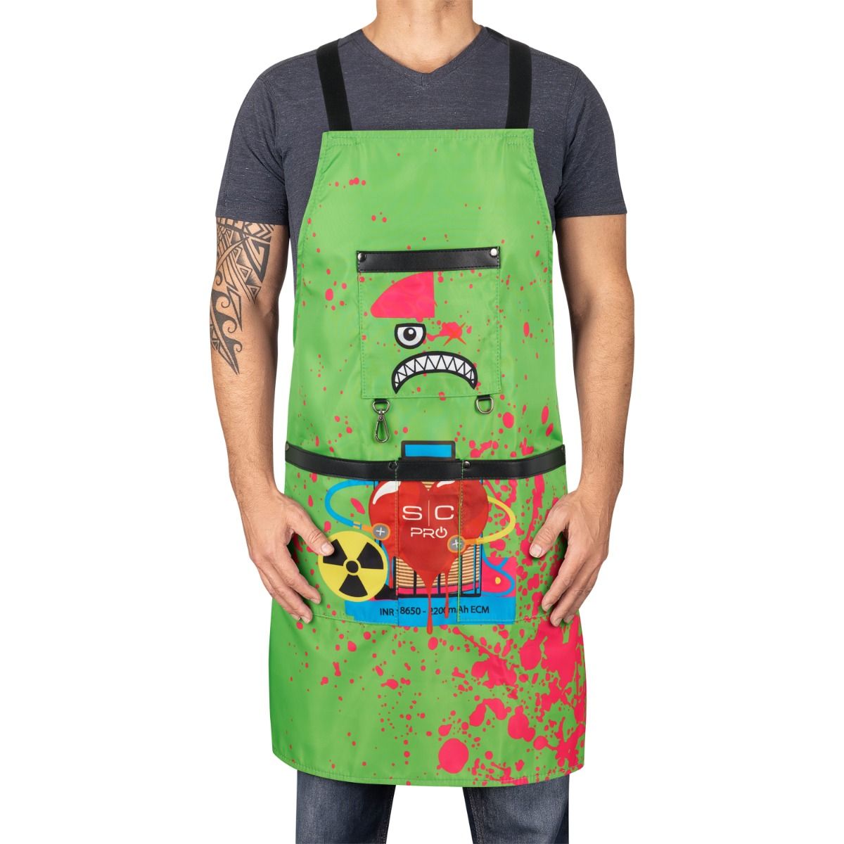 Water-Repellent Barber/Salon Apron with Adjustable Straps in Radioactive Green