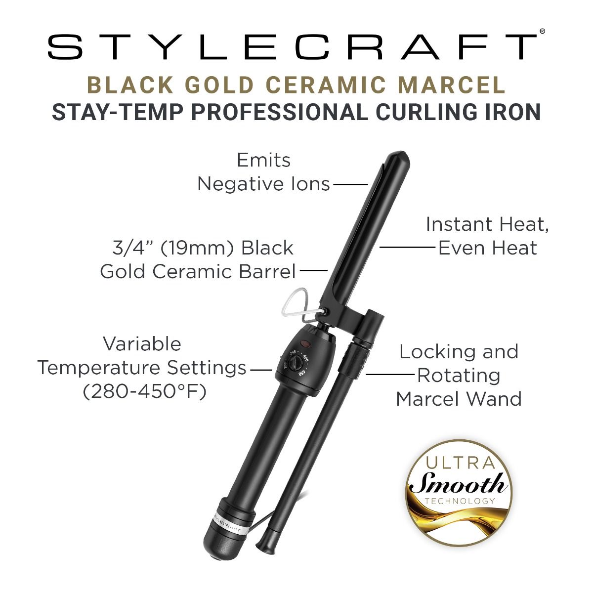 Stay-Temp Professional Ceramic Barrel 3/4" Marcel Curling Iron - Image 6