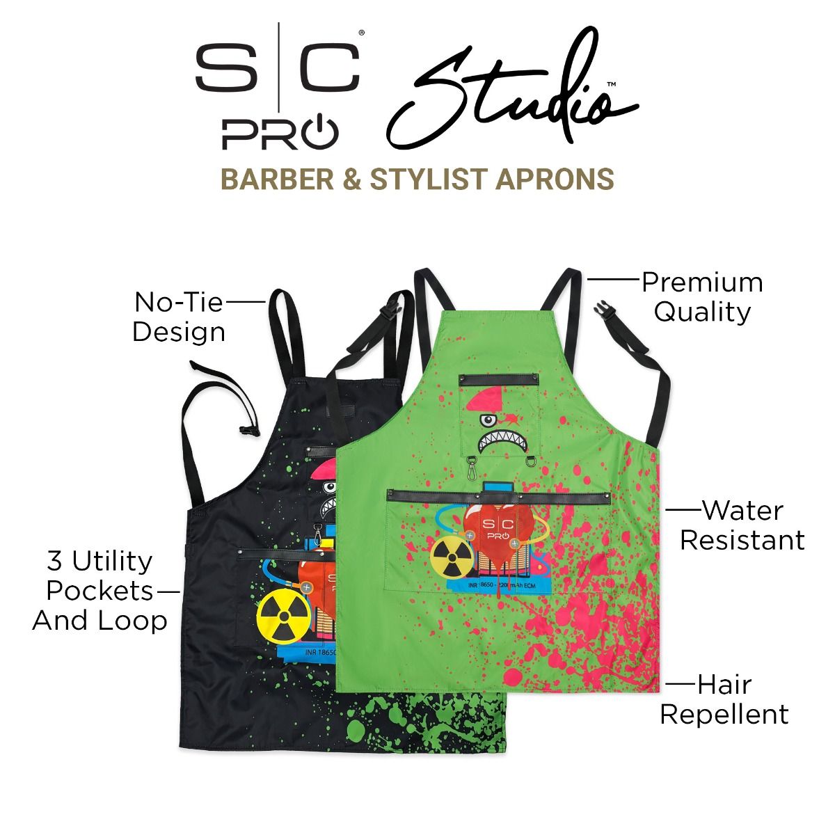 Water-Repellent Barber/Salon Apron with Adjustable Straps in Radioactive Black - Image 4