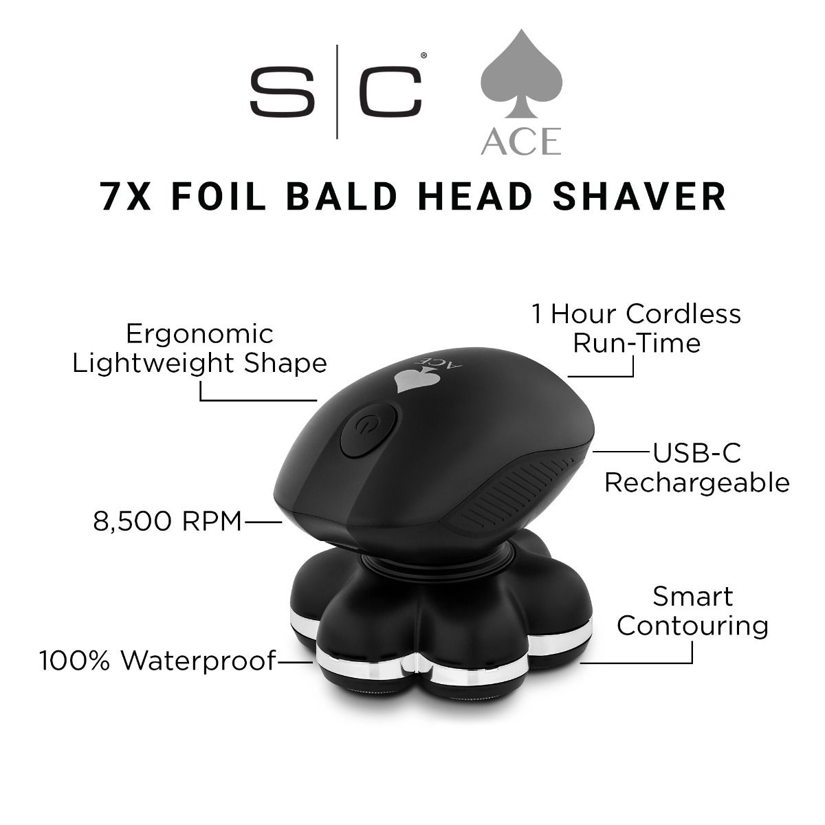 Ace Bald Head 7X Foil Shaver with Supercharged Motor - Image 6