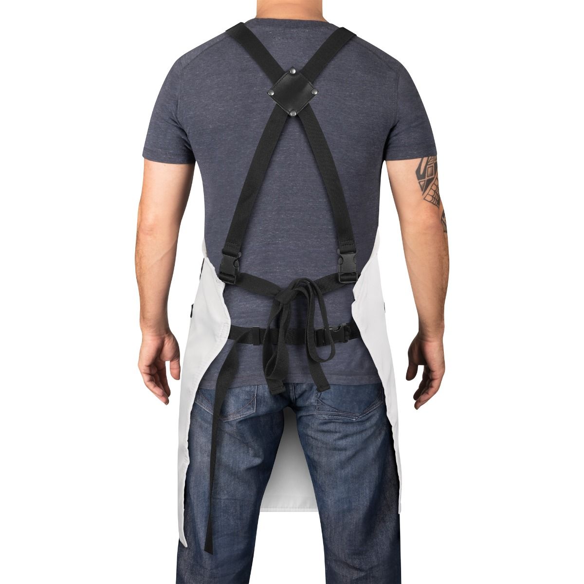 Water-Repellent Barber/Salon Apron with Adjustable Straps in White - Image 2