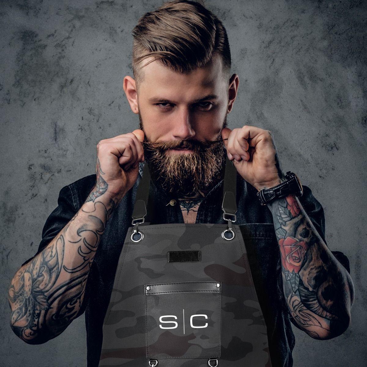 Waterproof Barber/Salon Apron with Crossback Strap in Black Camo Design - Image 9
