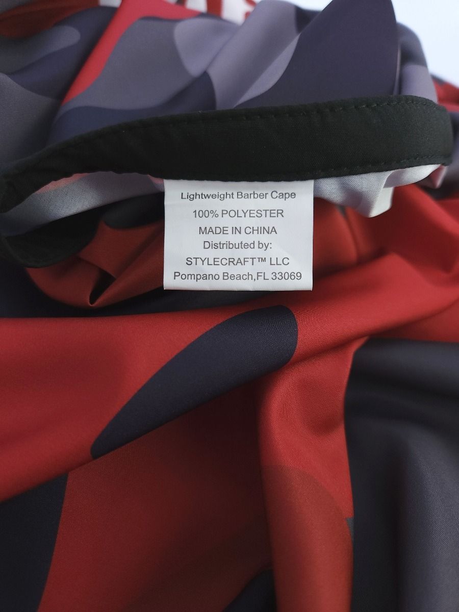 Waterproof Barber/Stylist Cape with Adjustable Closure in Red Camo Design - Image 5