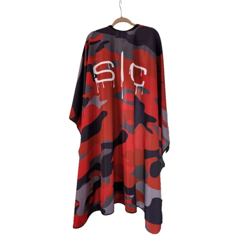 Waterproof Barber/Stylist Cape with Adjustable Closure in Red Camo Design - Image 6