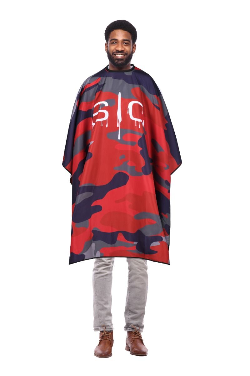 Waterproof Barber/Stylist Cape with Adjustable Closure in Red Camo Design