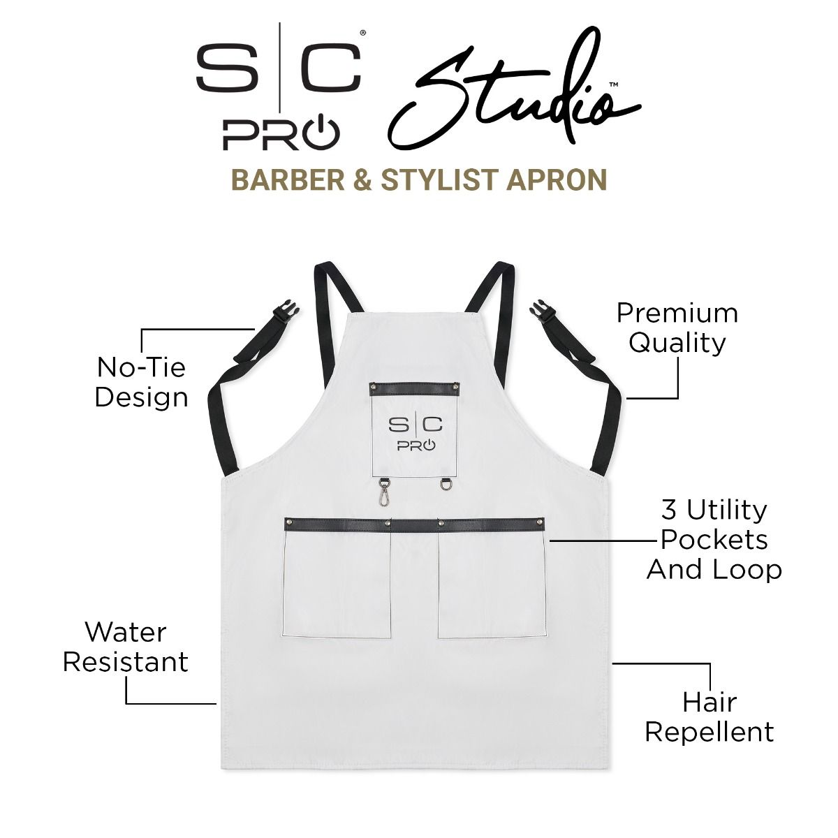 Water-Repellent Barber/Salon Apron with Adjustable Straps in White - Image 4