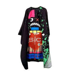 Waterproof Barber/Stylist Cape with Adjustable Closure in Radioactive Black Design