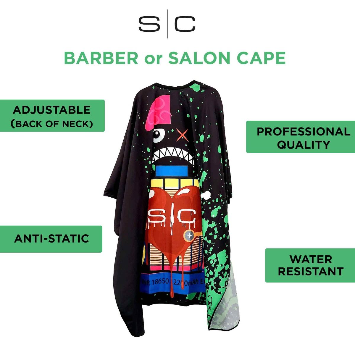 Waterproof Barber/Stylist Cape with Adjustable Closure in Radioactive Green Design - Image 4