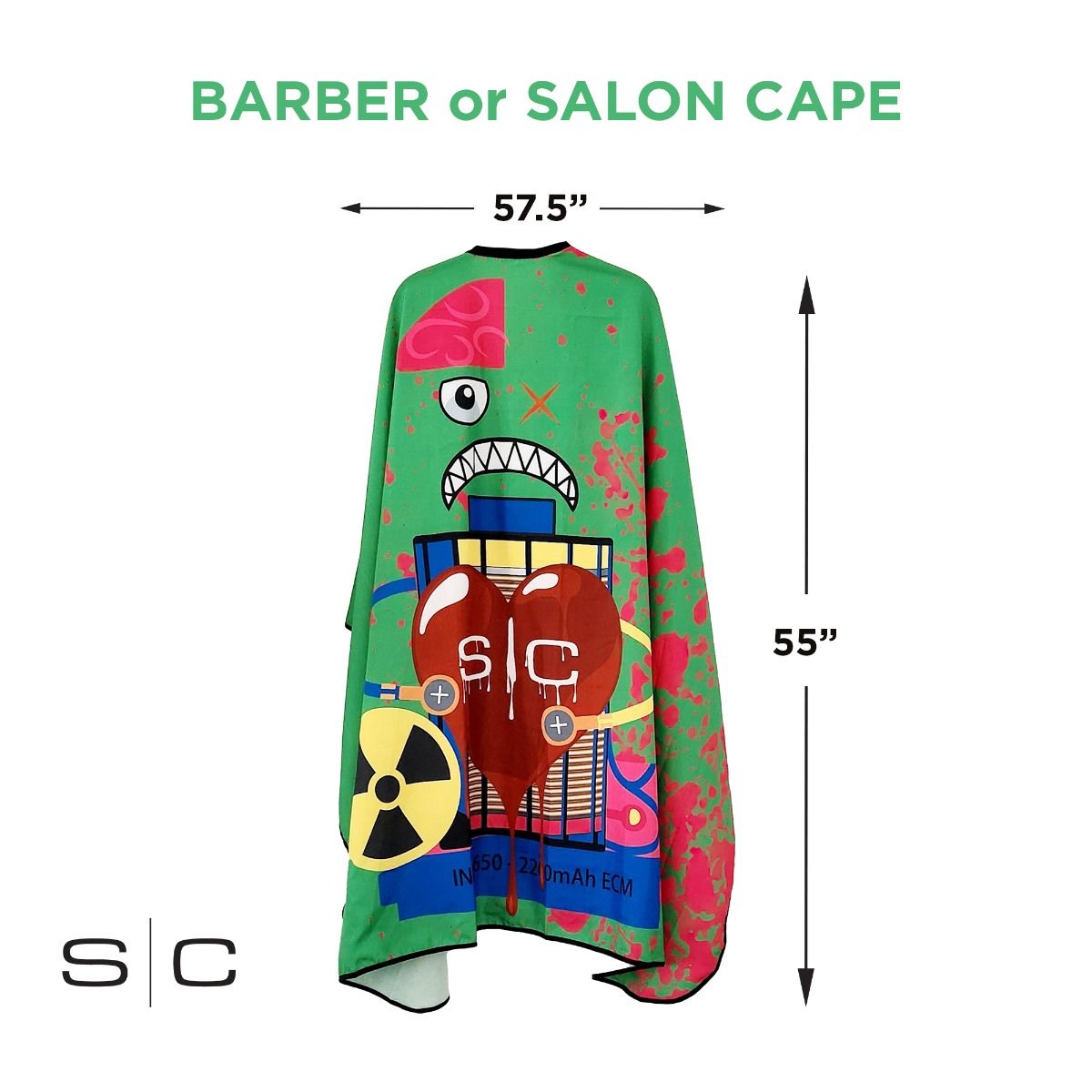 Waterproof Barber/Stylist Cape with Adjustable Closure in Radioactive Black Design - Image 3