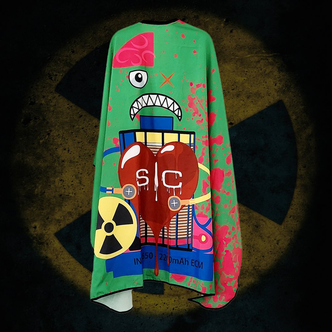 Waterproof Barber/Stylist Cape with Adjustable Closure in Radioactive Green Design - Image 2