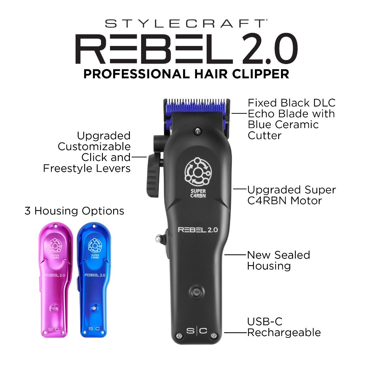 Rebel 2.0 Professional Hair Clipper with Super C4RBN Motor - Image 6