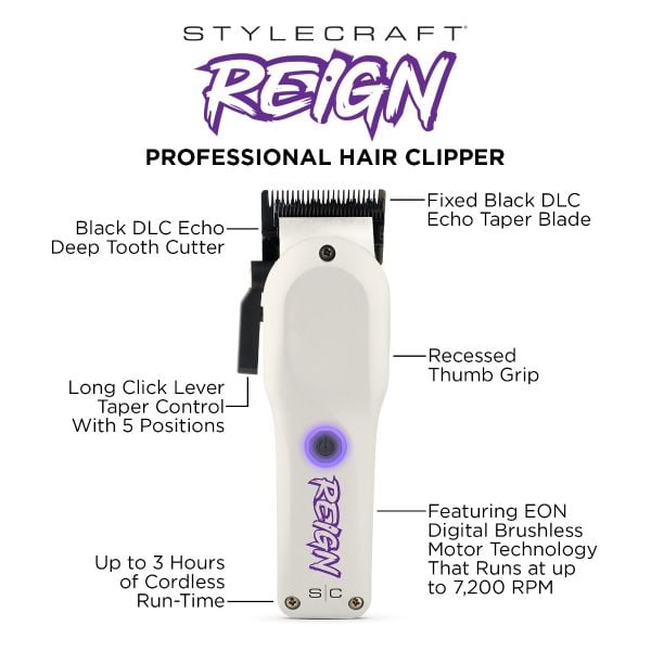 Reign Professional Hair Clipper with EON Digital Brushless Motor - Image 6