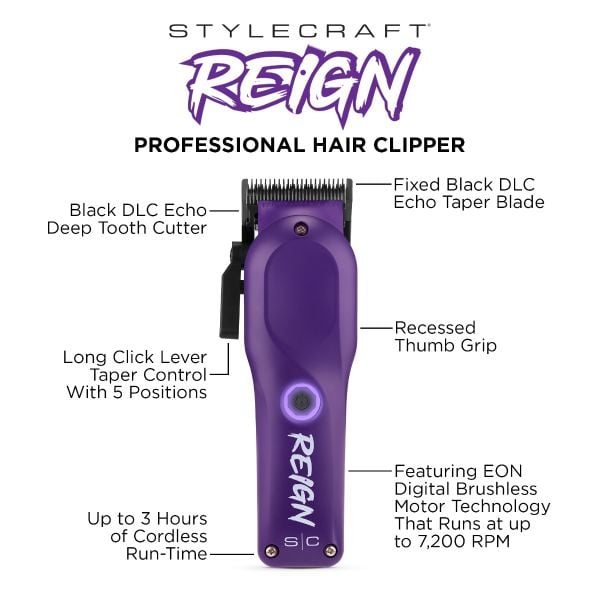 Reign Professional Hair Clipper with EON Digital Brushless Motor - Image 6
