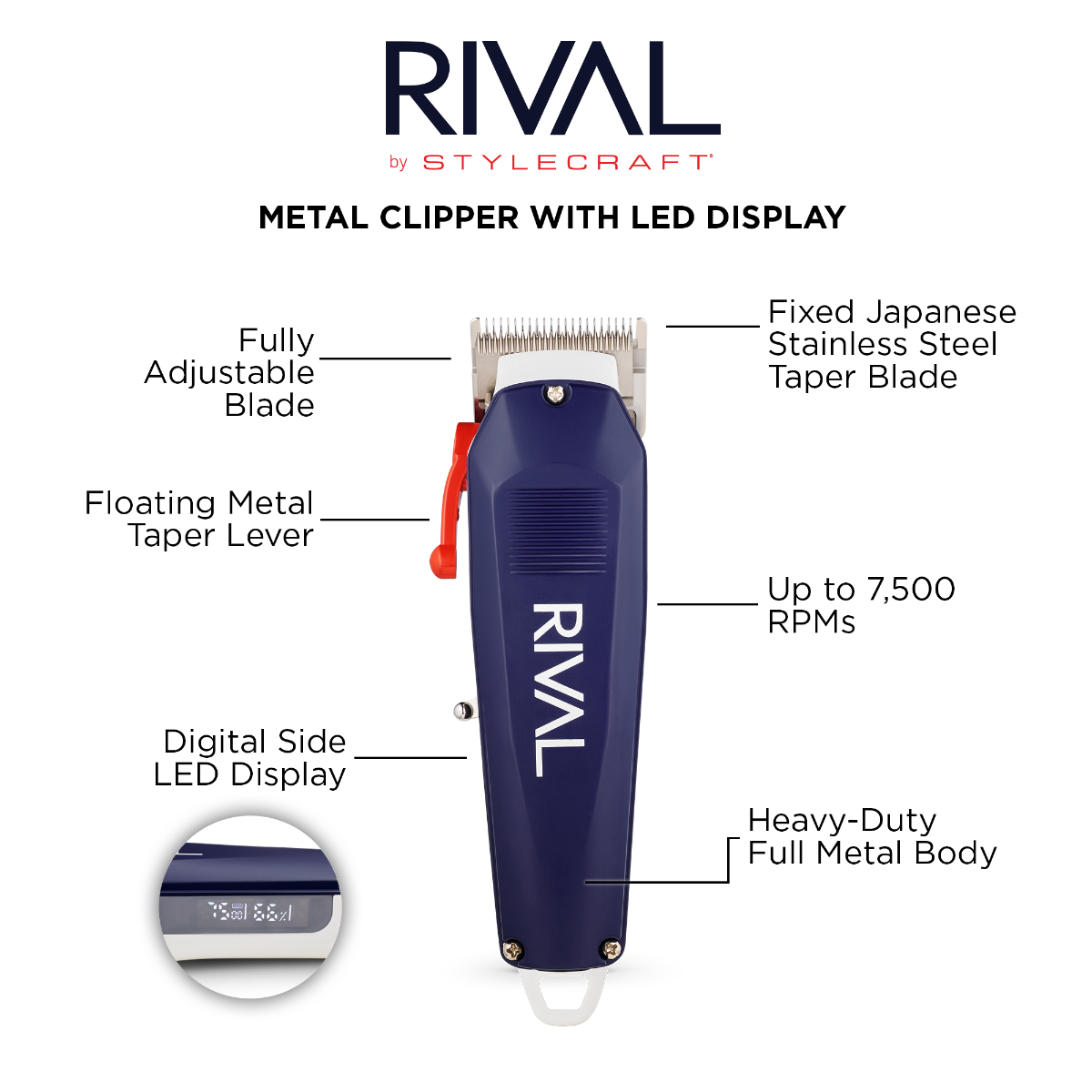 Rival Metal Hair Clipper with Digital Display - Image 5