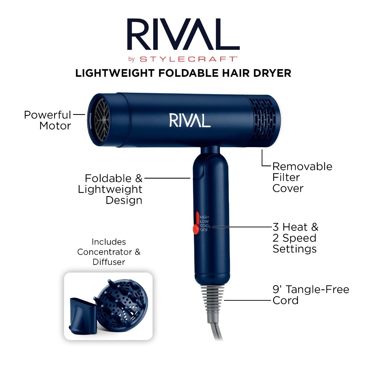 Rival Lightweight Foldable Hair Dryer - Image 5
