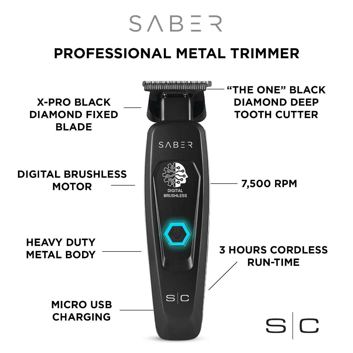 Saber Professional Hair Trimmer with Digital Brushless Motor - Image 6