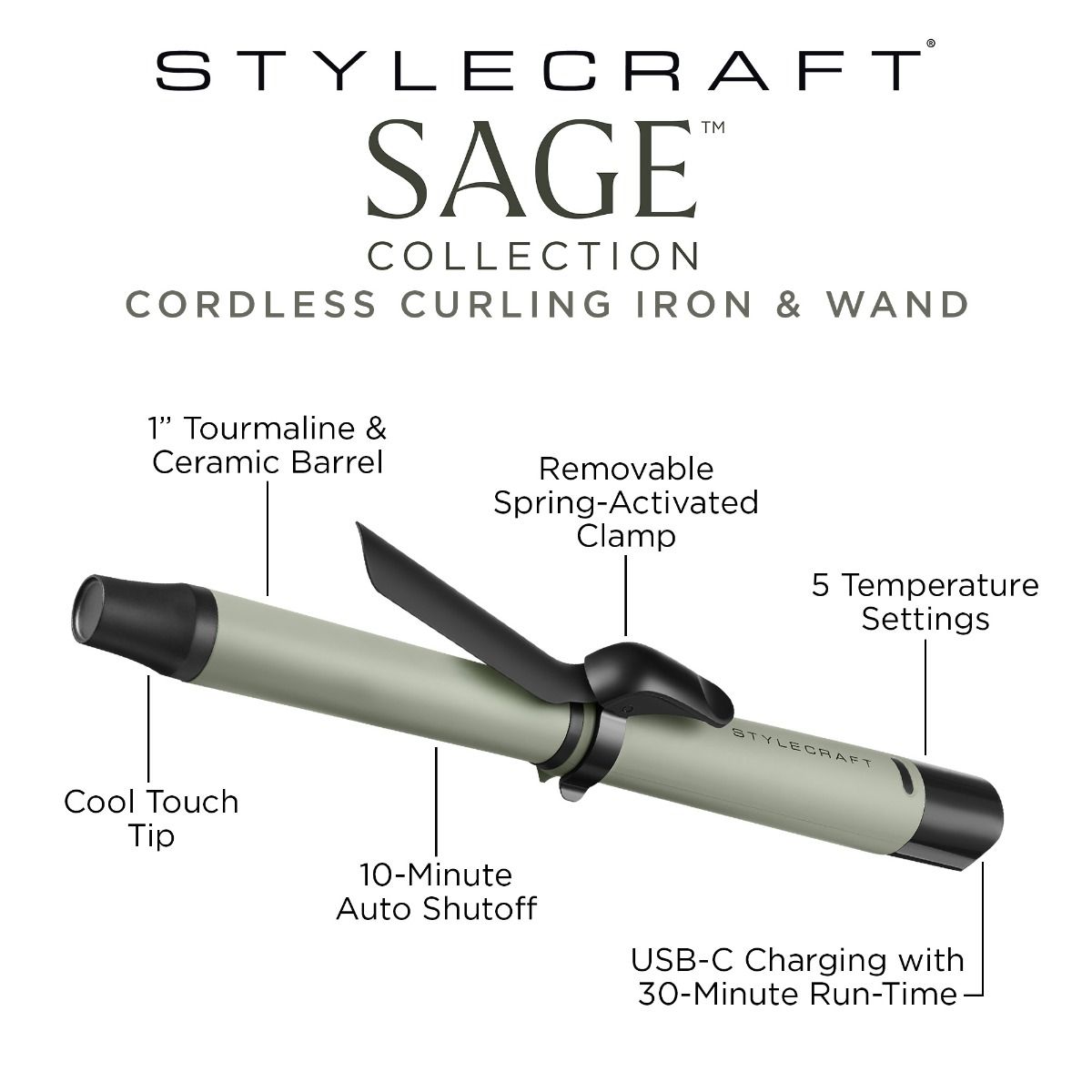Sage Professional 1" Cordless Curling Iron & Wand with Removable Clamp - Image 7