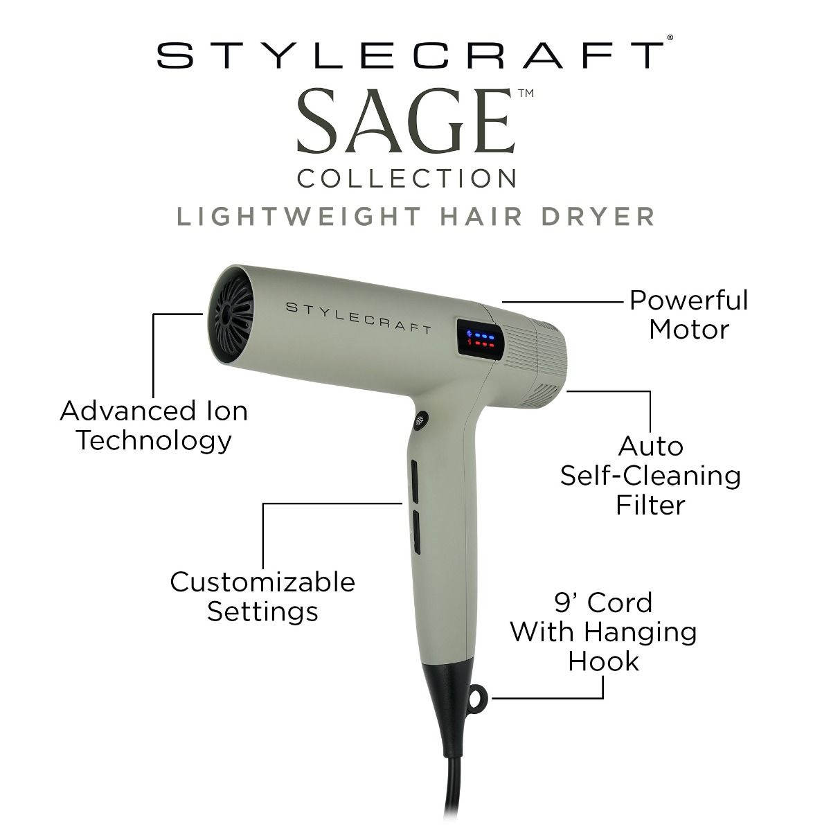 Sage Professional Lightweight Hair Dryer with Digital LED Display - Image 6