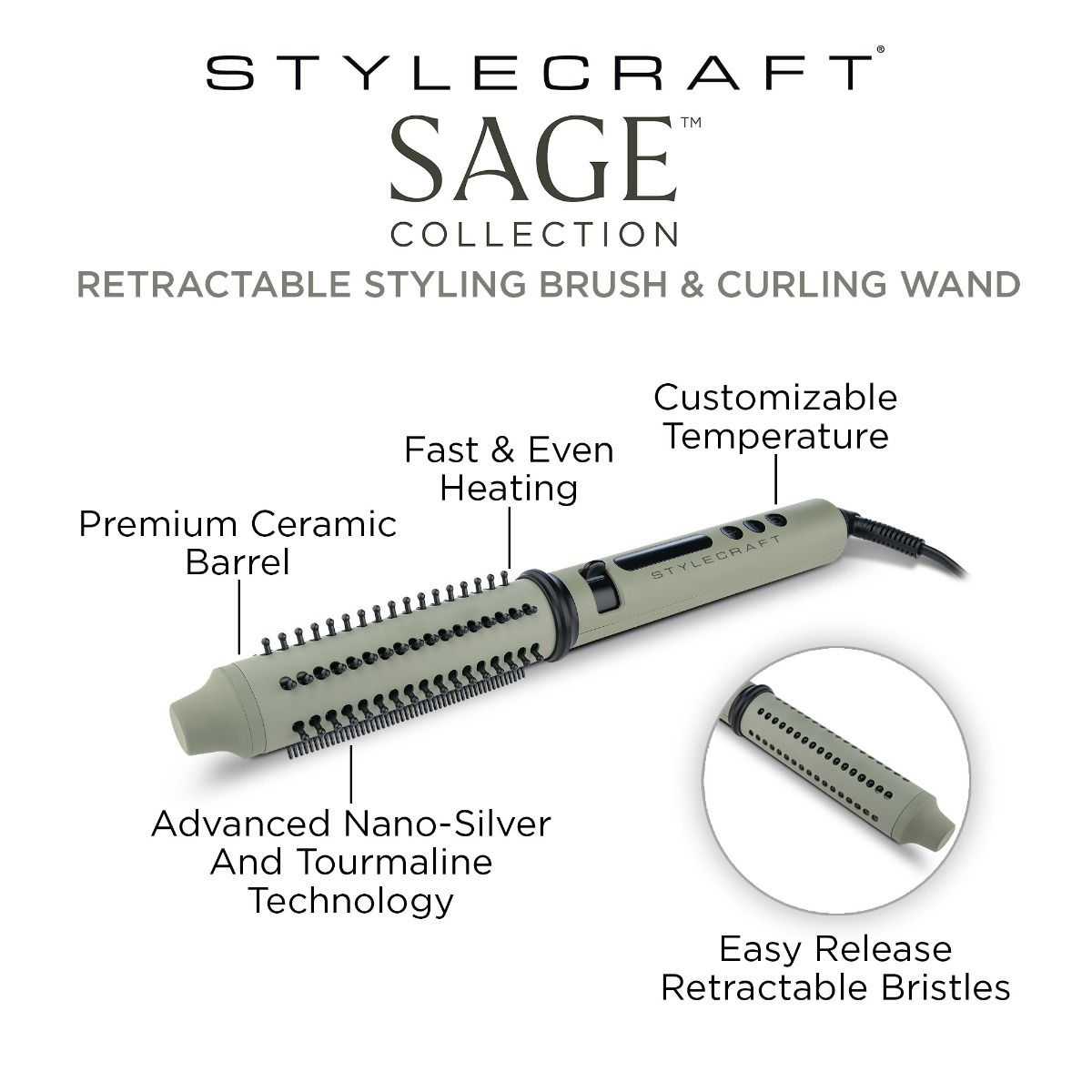 Sage Professional Retractable Styling Brush & Curling Wand 1.25" - Image 7