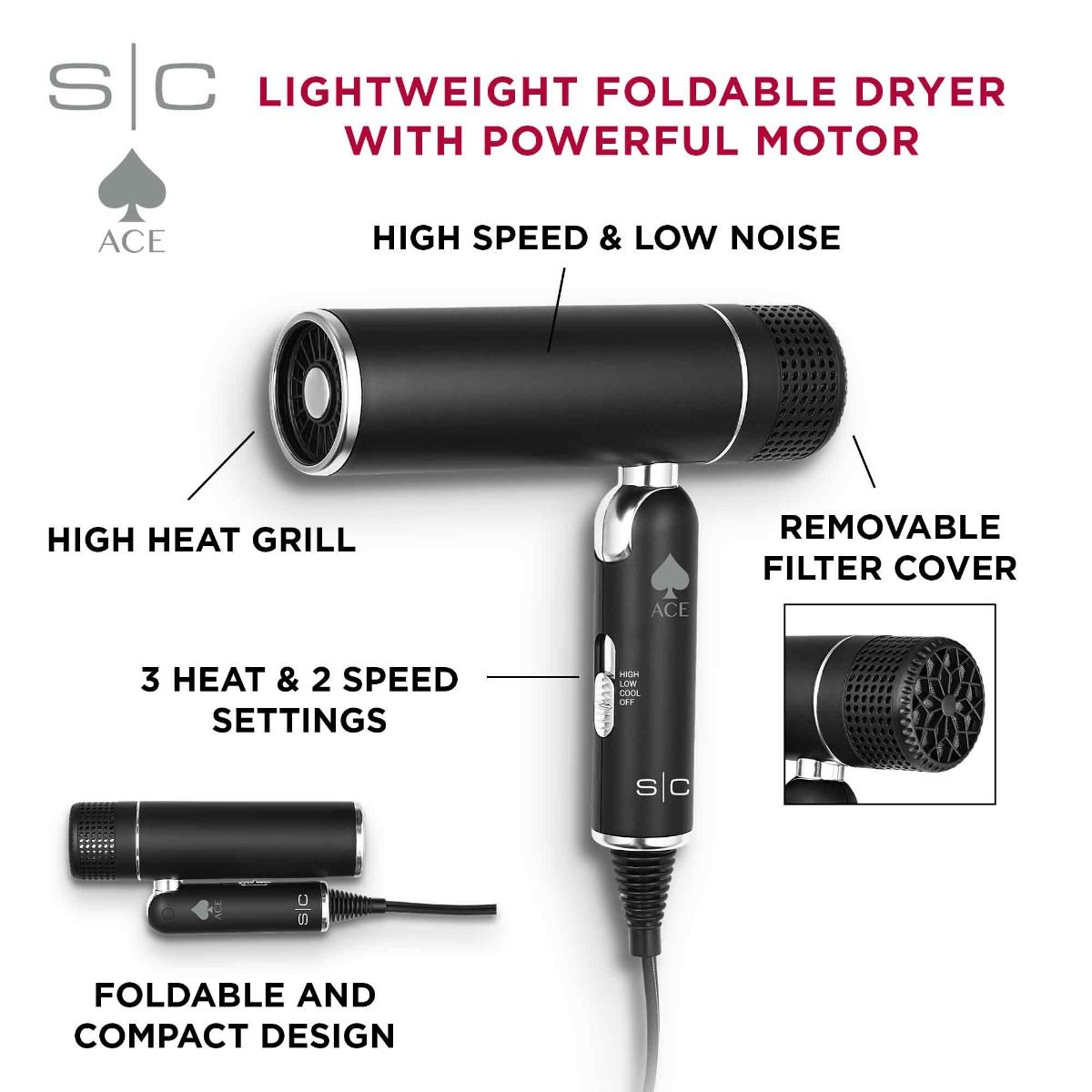 Ace Professional Lightweight Foldable Hair Dryer - Image 6