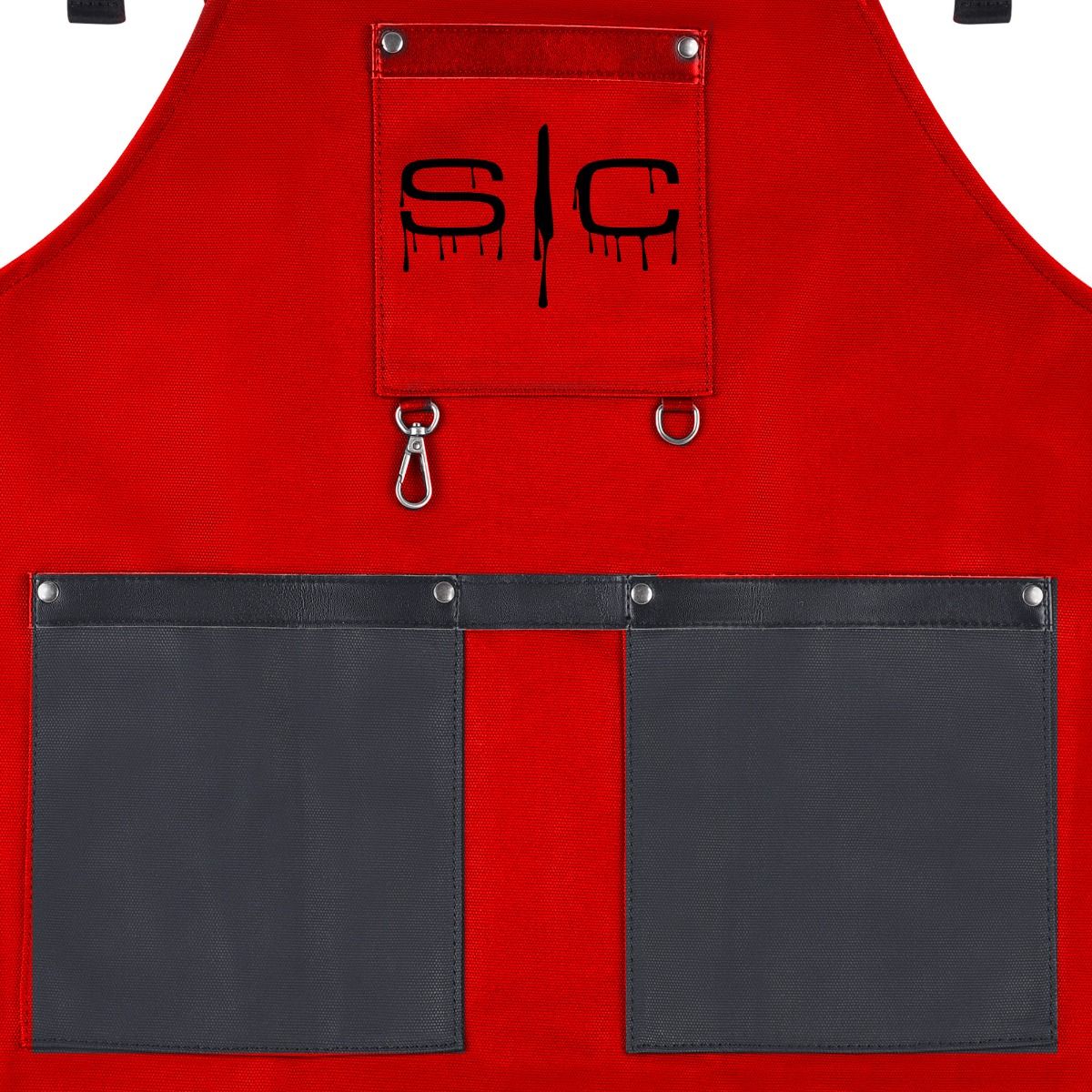 Waterproof Barber/Salon Apron with Crossback Strap in Red/Black Design - Image 5