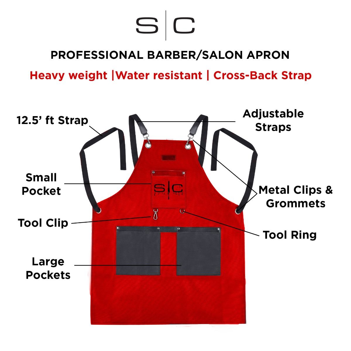 Waterproof Barber/Salon Apron with Crossback Strap in Red/Black Design - Image 6