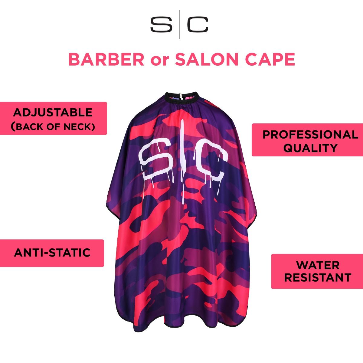 Waterproof Barber/Stylist Cape with Adjustable Closure in Pink and Purple Camo Design - Image 6