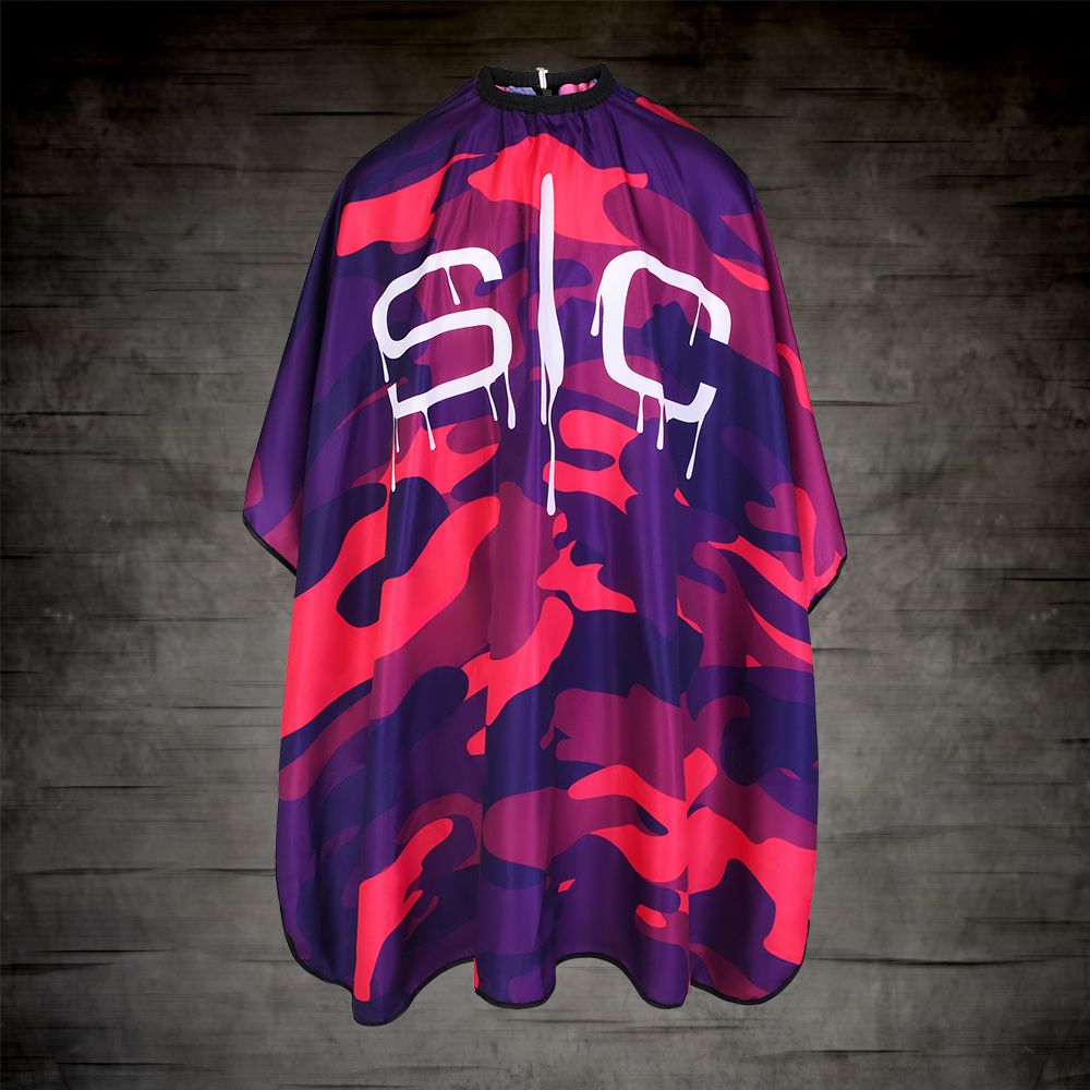 Waterproof Barber/Stylist Cape with Adjustable Closure in Pink and Purple Camo Design - Image 2