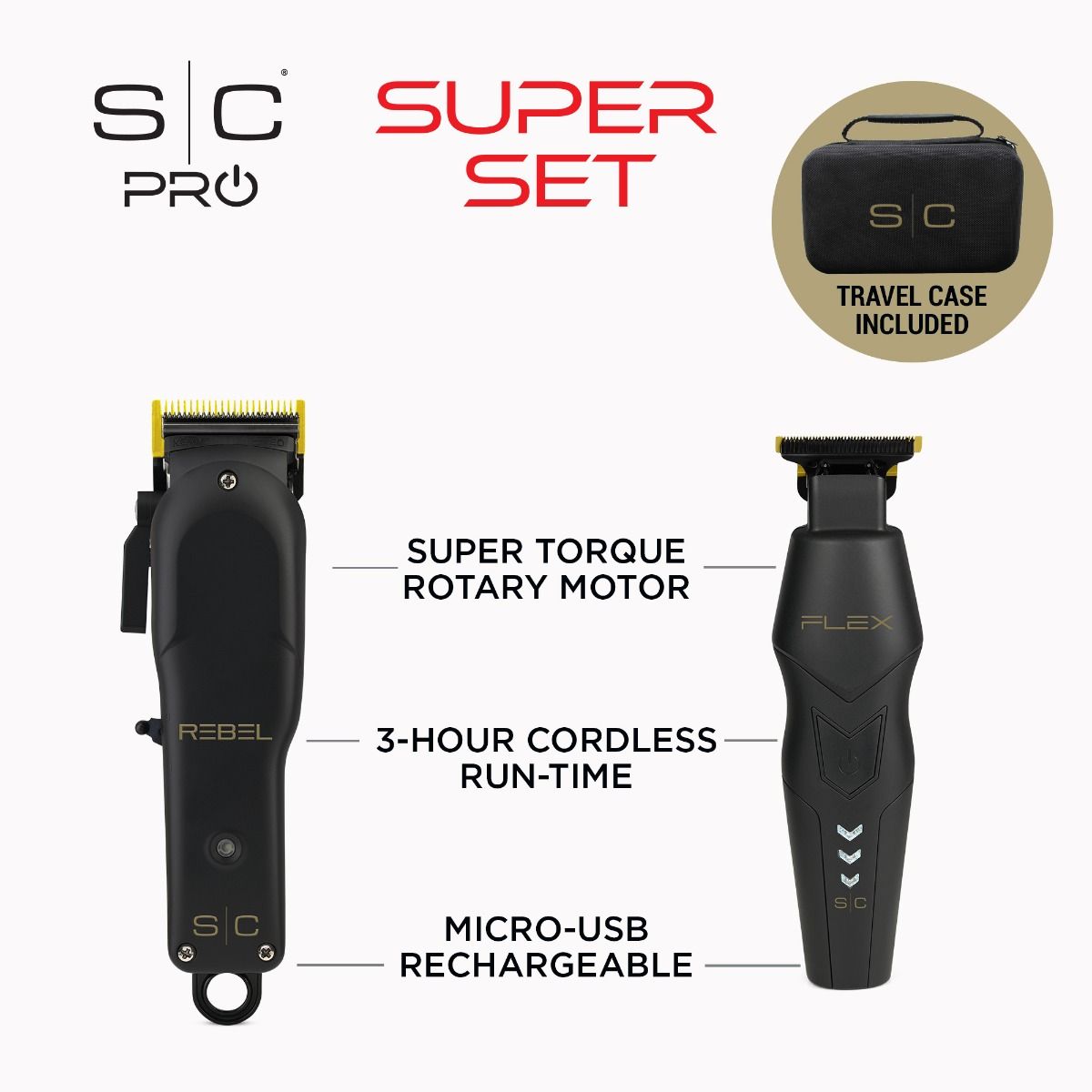 Super Set - Rebel Cordless Hair Clipper & Flex Cordless Hair Trimmer Set with Super-Torque Rotary Motor - Image 6
