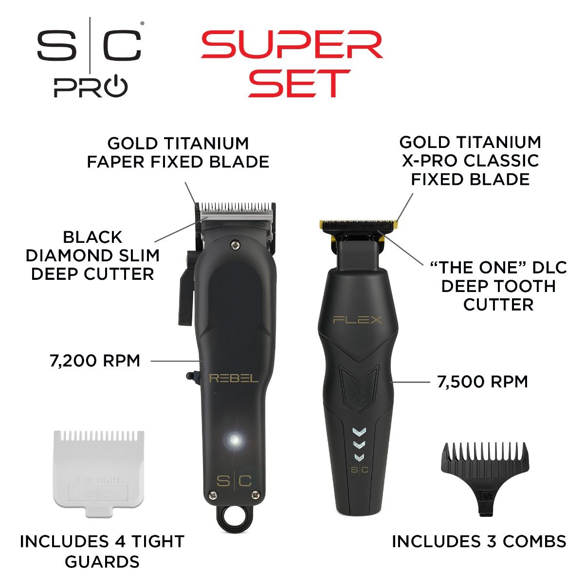 Super Set - Rebel Cordless Hair Clipper & Flex Cordless Hair Trimmer Set with Super-Torque Rotary Motor - Image 5