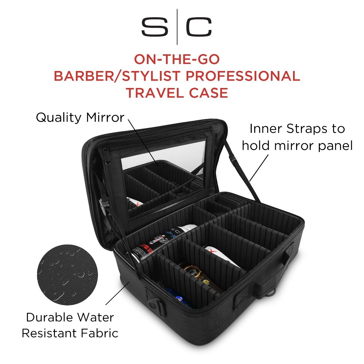 On The Go Barber/Stylist Lightweight Water Resistant Travel Case with Mirror - Image 9