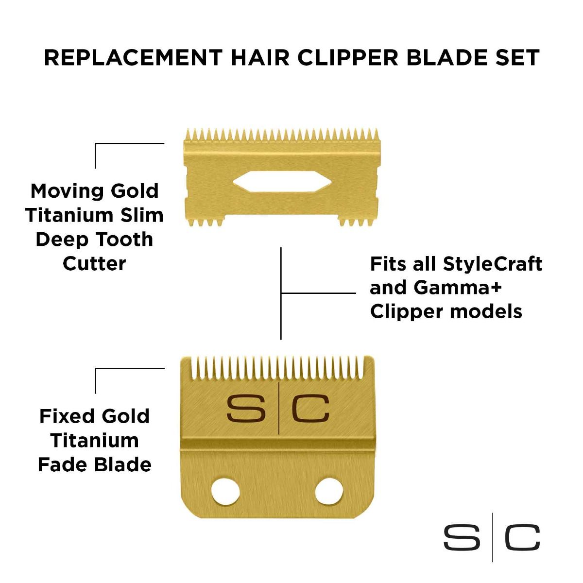 Gold Titanium Fade Clipper Blade and Slim Deep Tooth Cutter - Image 4