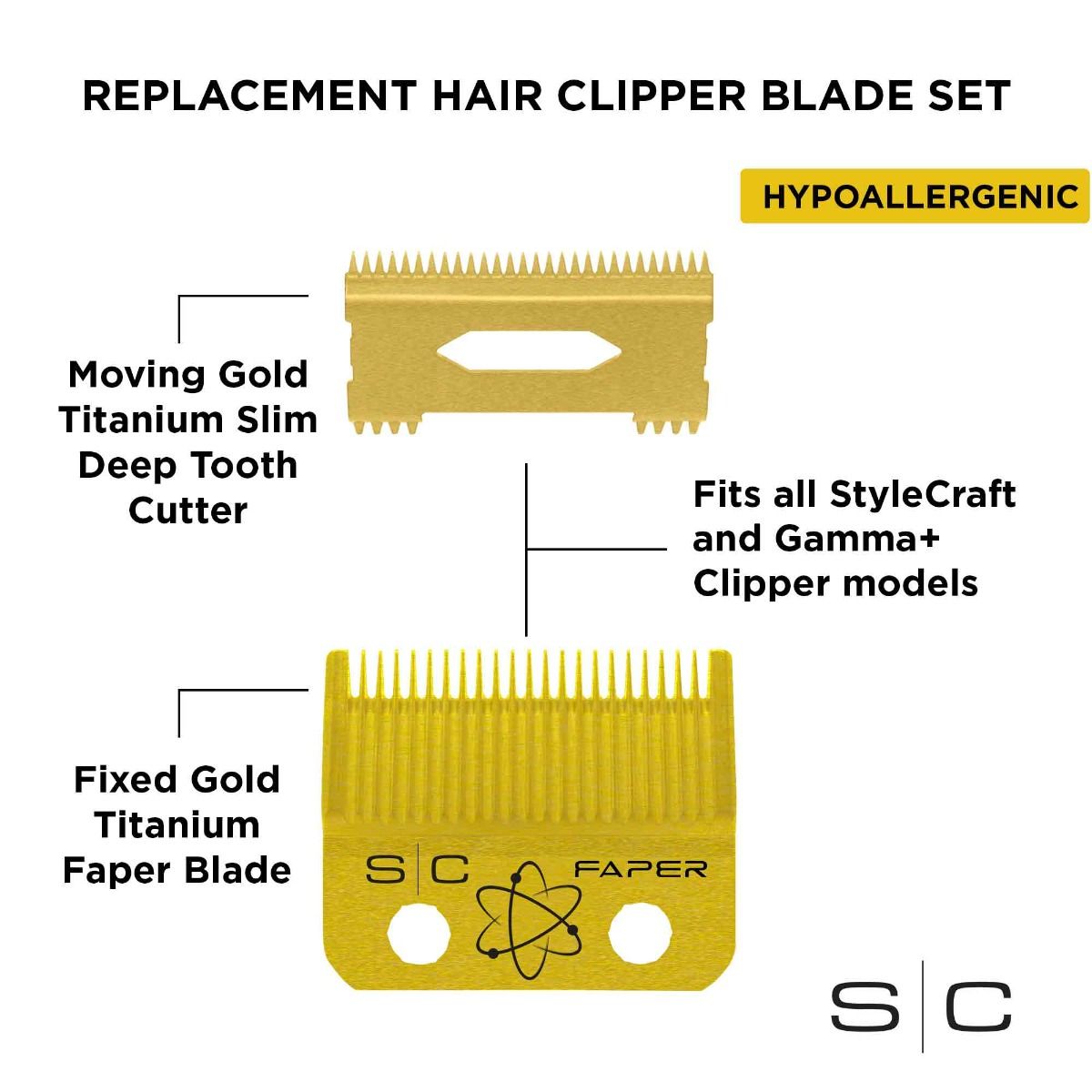 Gold Titanium Faper Clipper Blade and Slim Deep Tooth Cutter - Image 4
