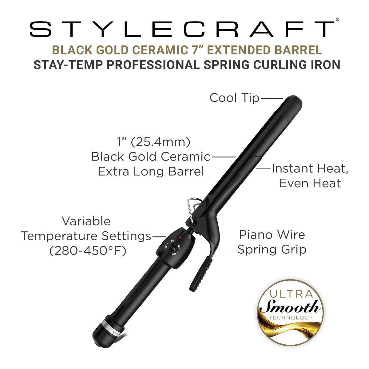 Stay-Temp Professional Ceramic Extended Barrel 1" Curling Iron - Image 7