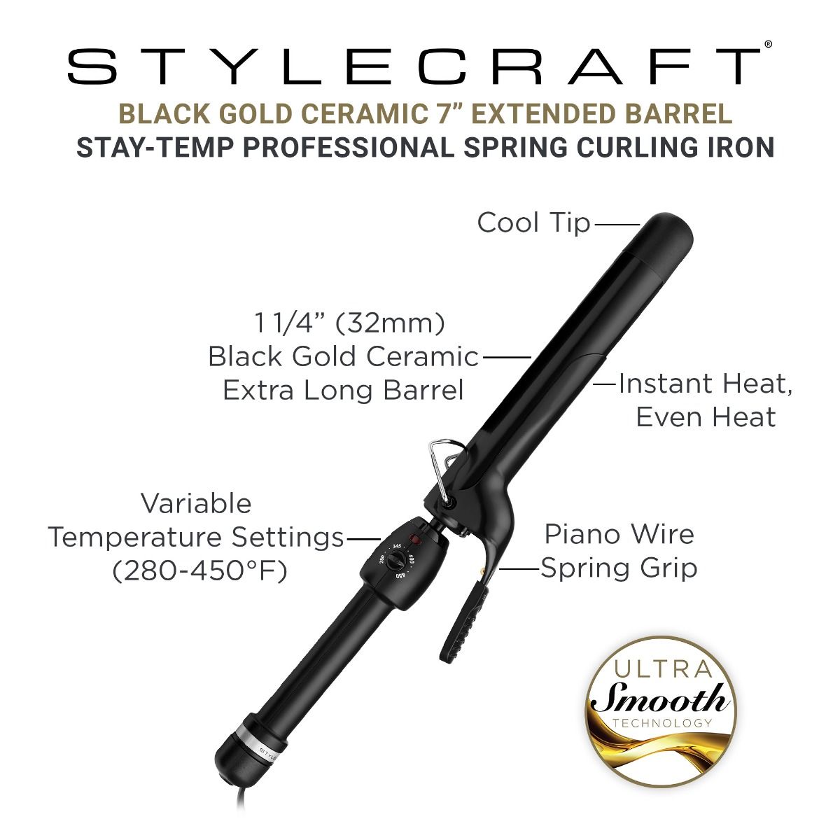 Stay-Temp Professional Ceramic Extended Barrel 1.25" Curling Iron - Image 7