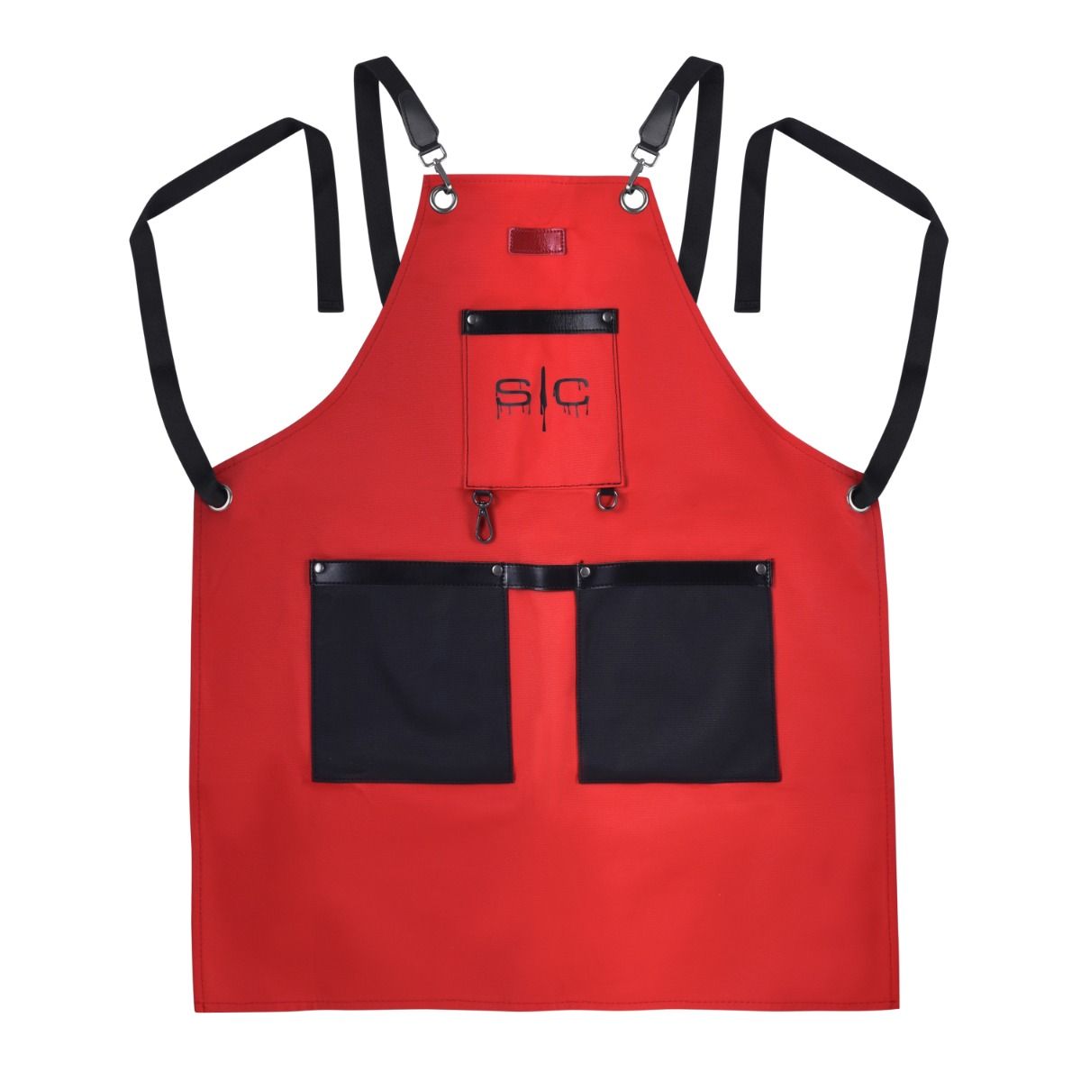Waterproof Barber/Salon Apron with Crossback Strap in Red/Black Design - Image 3