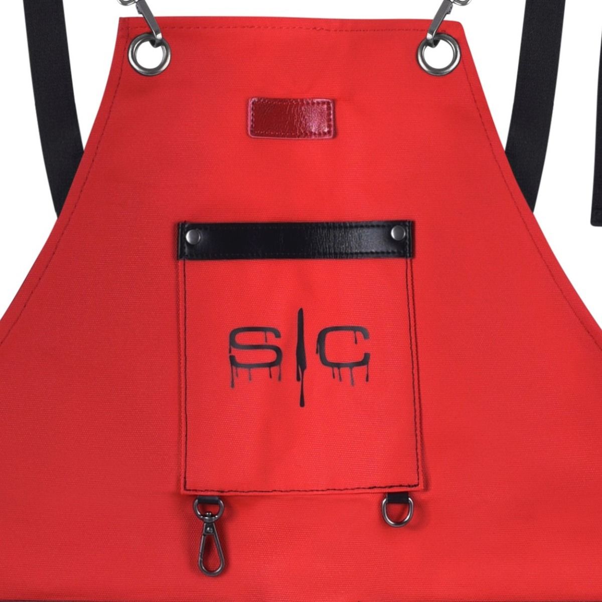Waterproof Barber/Salon Apron with Crossback Strap in Red/Black Design - Image 4