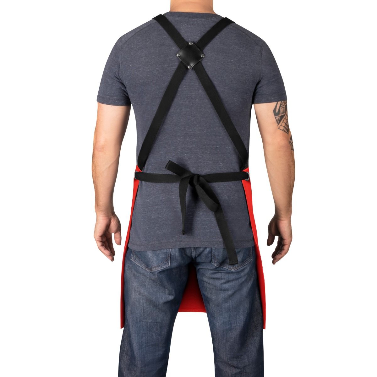 Waterproof Barber/Salon Apron with Crossback Strap in Red/Black Design - Image 2