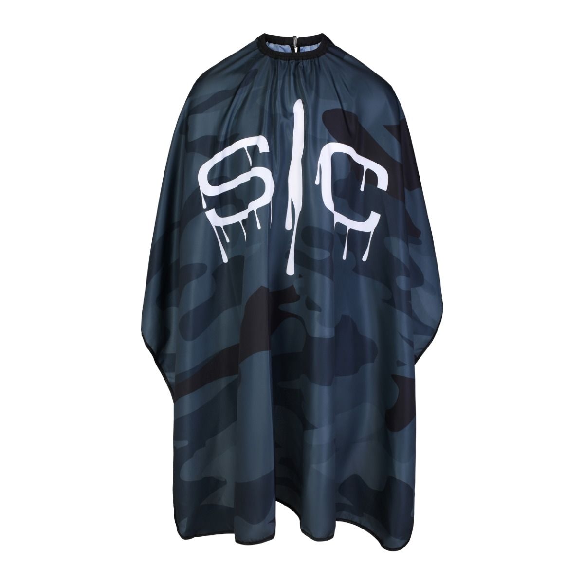 Waterproof Barber/Stylist Cape with Adjustable Closure in Black Camo Design