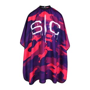 Waterproof Barber/Stylist Cape with Adjustable Closure in Pink and Purple Camo Design