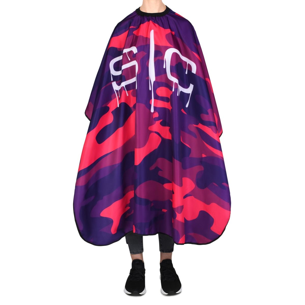 Waterproof Barber/Stylist Cape with Adjustable Closure in Pink and Purple Camo Design - Image 3